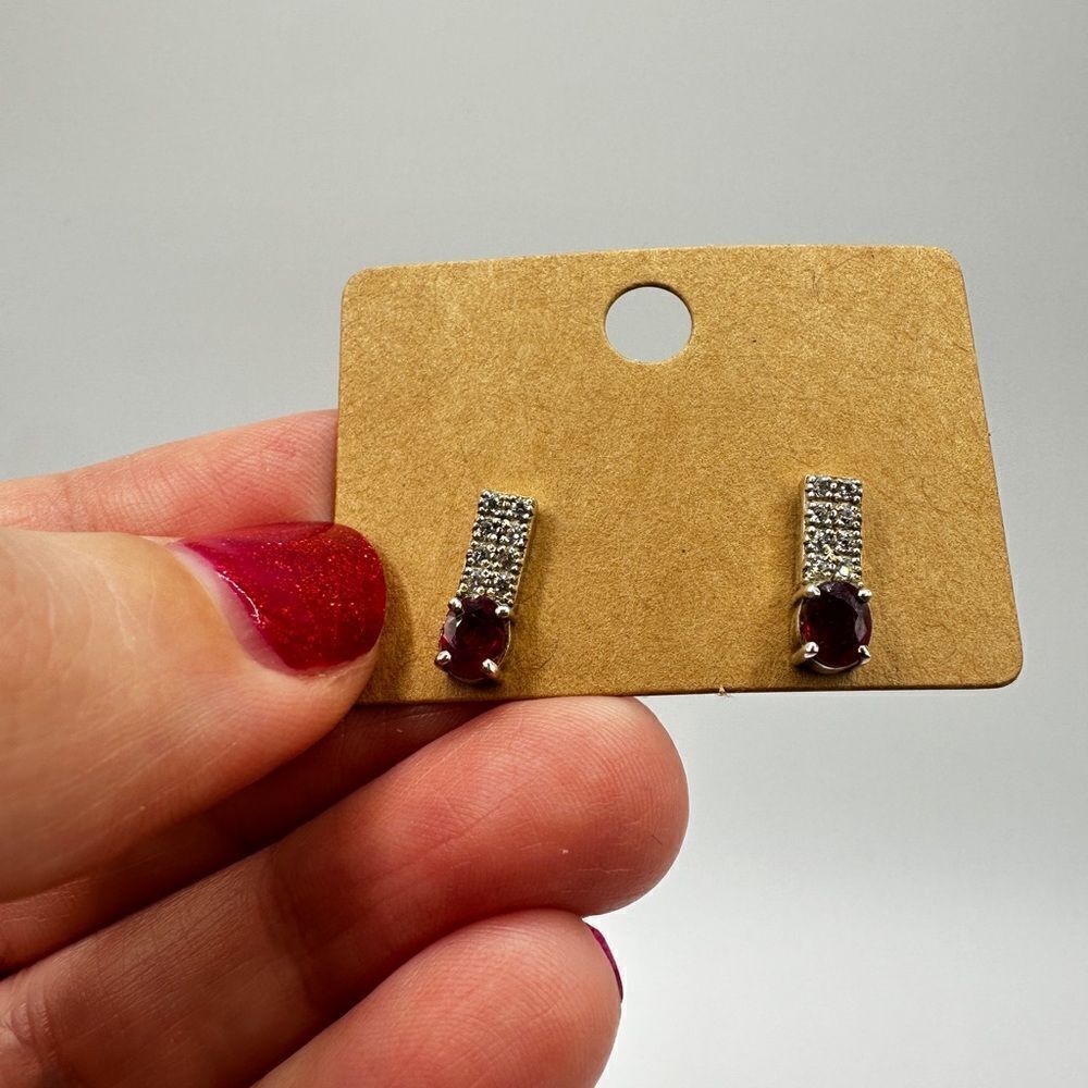 Genuine ruby and cz stud earrings in sterling silver!‎ - Picture 2 of 10